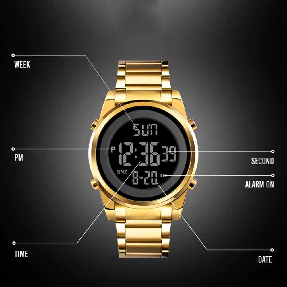 SKMEI 1611 Simple Business Men Watch Multifunctional Steel Strap Electronic Watch with Luminous Display - Black - 6