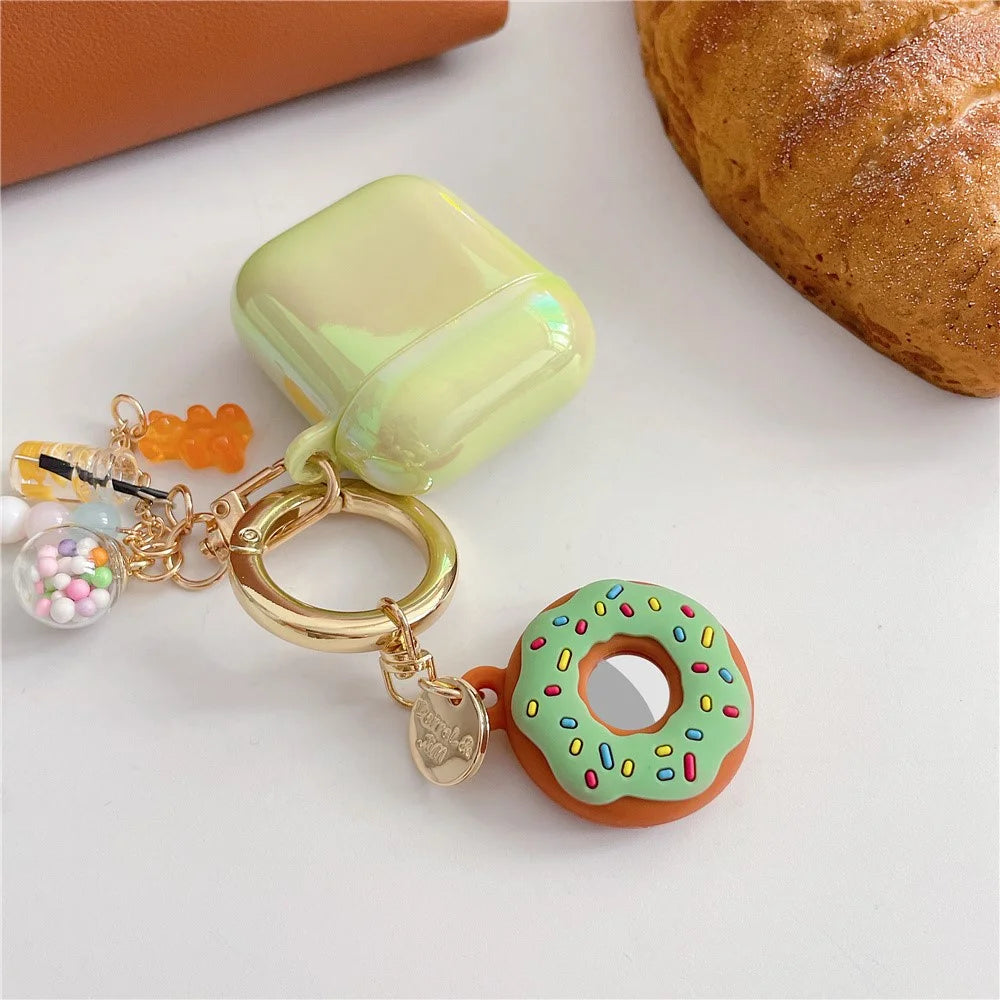 For Apple AirTag Bluetooth-compatible Tracker Donut Design Silicone Case Protective Cover with Ring Buckle - Green - 4