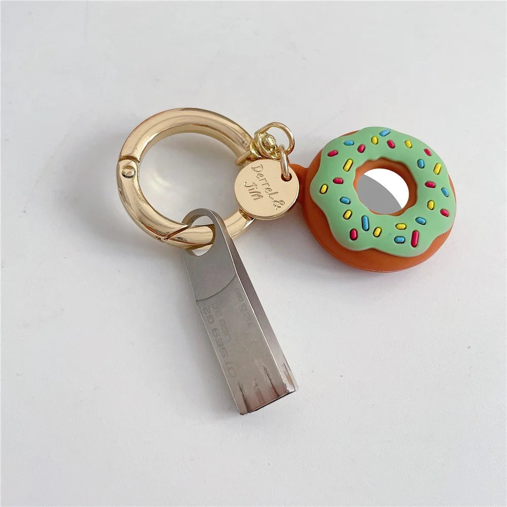 For Apple AirTag Bluetooth-compatible Tracker Donut Design Silicone Case Protective Cover with Ring Buckle - Green - 5