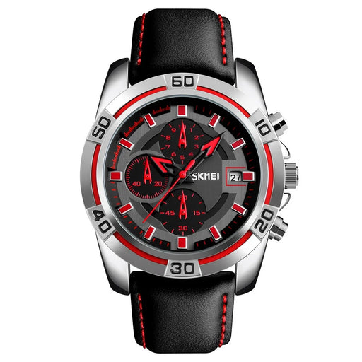 SKMEI 9156 Men Quartz Watch Fashion Sports Calendar Wrist Watch with 3 Small Pointers - Red - 1