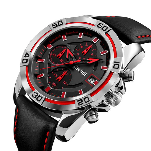 SKMEI 9156 Men Quartz Watch Fashion Sports Calendar Wrist Watch with 3 Small Pointers - Red - 2