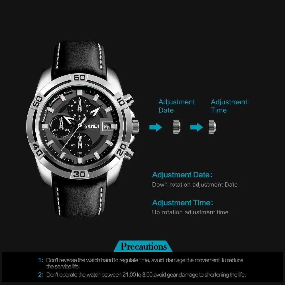 SKMEI 9156 Men Quartz Watch Fashion Sports Calendar Wrist Watch with 3 Small Pointers - Red - 5