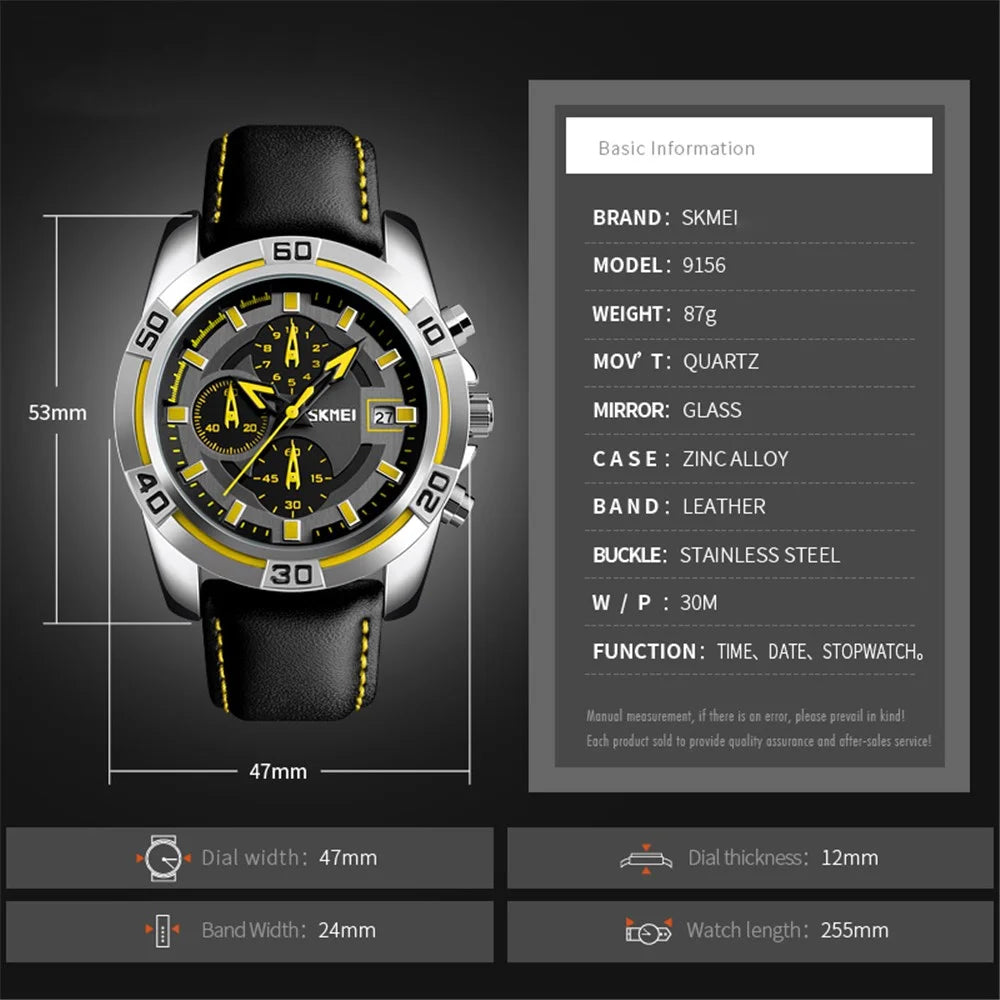 SKMEI 9156 Men Quartz Watch Fashion Sports Calendar Wrist Watch with 3 Small Pointers - Red - 6