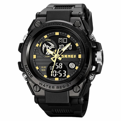 SKMEI 2031 50m Waterproof Dual-Time Men's Watch Multifunction 12H / 24H Format Sports Watch with Leather Strap - Black  /  Gold - 1
