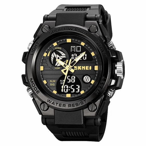 SKMEI 2031 50m Waterproof Dual-Time Men's Watch Multifunction 12H / 24H Format Sports Watch with Leather Strap - Black  /  Gold - 1