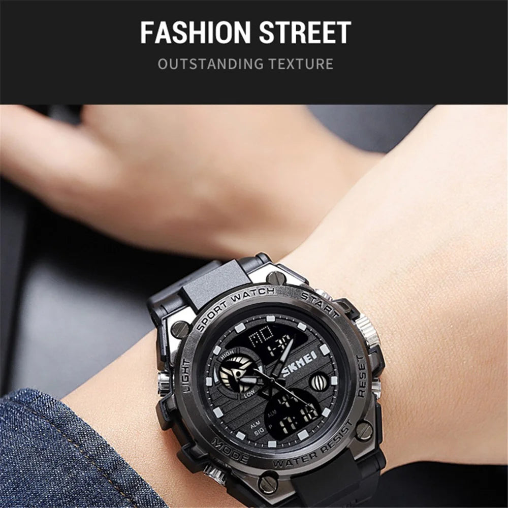 SKMEI 2031 50m Waterproof Dual-Time Men's Watch Multifunction 12H / 24H Format Sports Watch with Leather Strap - Black  /  Gold - 3