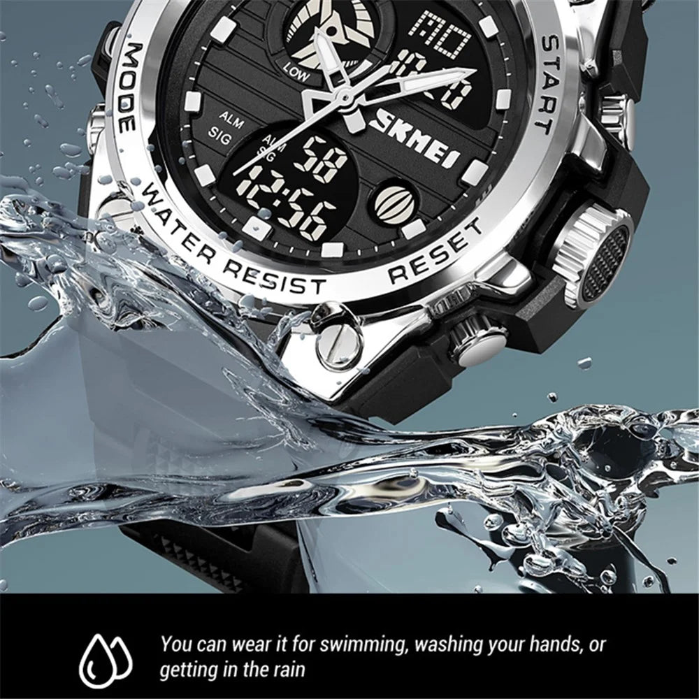 SKMEI 2031 50m Waterproof Dual-Time Men's Watch Multifunction 12H / 24H Format Sports Watch with Leather Strap - Black  /  Gold - 4