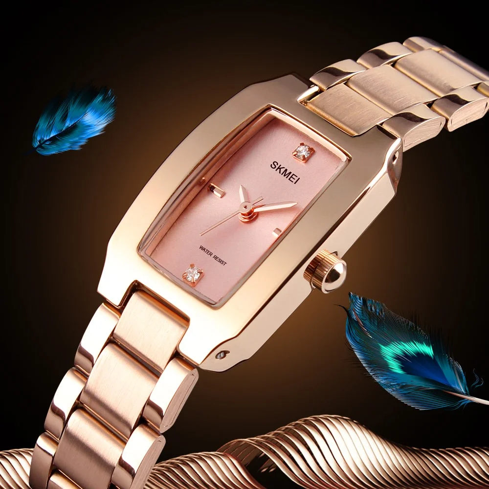 SKMEI 1400 Classic Quartz Ladies Watch Rhinestone Decor Zinc Alloy Wrist Watch - Rose Gold - 3
