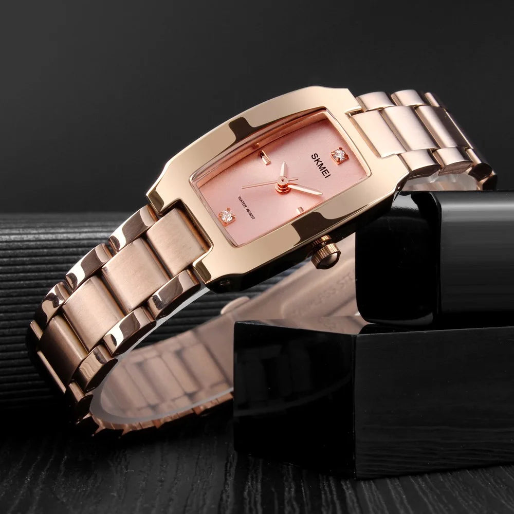 SKMEI 1400 Classic Quartz Ladies Watch Rhinestone Decor Zinc Alloy Wrist Watch - Rose Gold - 5