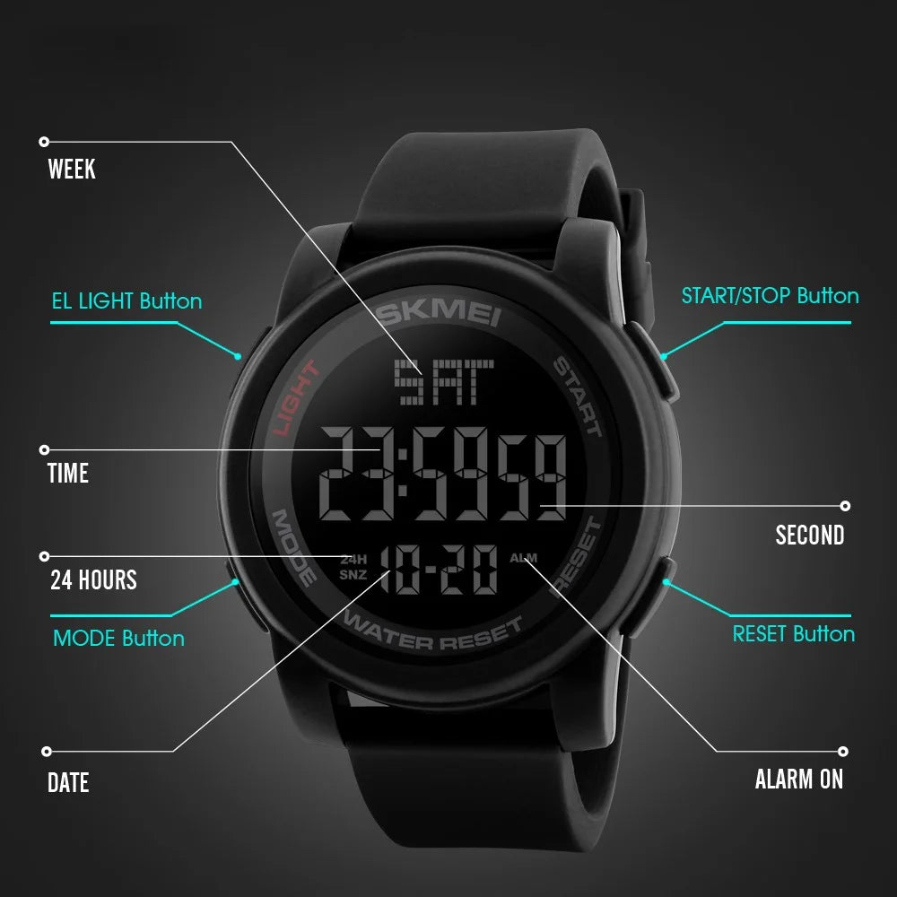 SKMEI 1257 Outdoor Multifunction Electronic Watch 50m Waterproof Sports Watch - Black - 6
