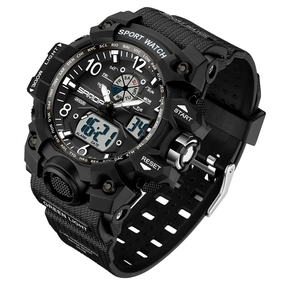 SANDA 3306 Luminous Display Leisure Electronic Watch 50m Waterproof Sports Watch with Alarm Clock, Weekly Calendar - Black / White - 1