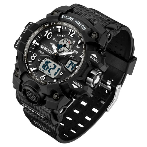 SANDA 3306 Luminous Display Leisure Electronic Watch 50m Waterproof Sports Watch with Alarm Clock, Weekly Calendar - Black / White - 1