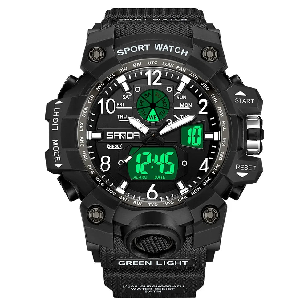 SANDA 3306 Luminous Display Leisure Electronic Watch 50m Waterproof Sports Watch with Alarm Clock, Weekly Calendar - Black / White - 2