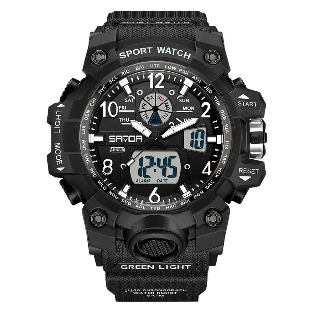 SANDA 3306 Luminous Display Leisure Electronic Watch 50m Waterproof Sports Watch with Alarm Clock, Weekly Calendar - Black / White - 3