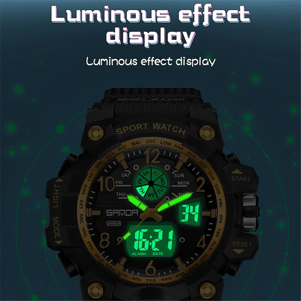 SANDA 3306 Luminous Display Leisure Electronic Watch 50m Waterproof Sports Watch with Alarm Clock, Weekly Calendar - Black / White - 4