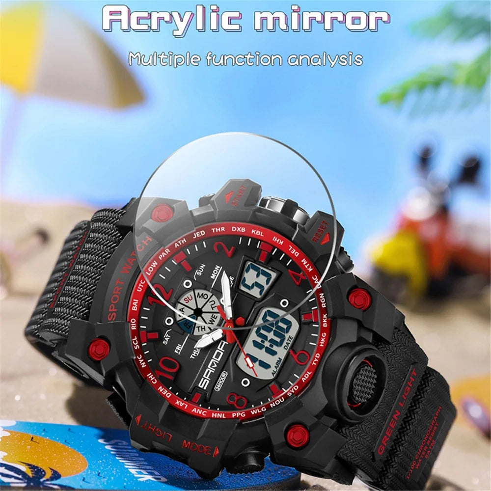 SANDA 3306 Luminous Display Leisure Electronic Watch 50m Waterproof Sports Watch with Alarm Clock, Weekly Calendar - Black / White - 6