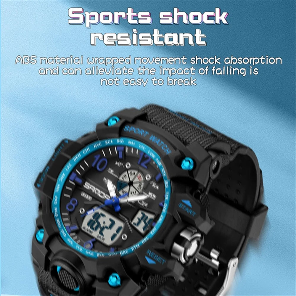 SANDA 3306 Luminous Display Leisure Electronic Watch 50m Waterproof Sports Watch with Alarm Clock, Weekly Calendar - Black / White - 7