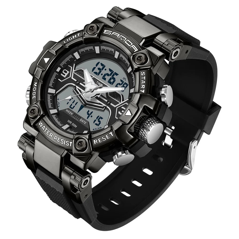 SANDA 3186 Fashionable Cool Luminous Display Watch Multifunction 50m Waterproof Electronic Watch - Black / White - 1
