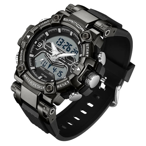 SANDA 3186 Fashionable Cool Luminous Display Watch Multifunction 50m Waterproof Electronic Watch - Black / White - 1
