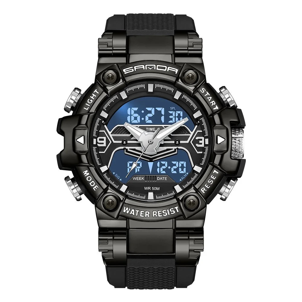 SANDA 3186 Fashionable Cool Luminous Display Watch Multifunction 50m Waterproof Electronic Watch - Black / White - 2