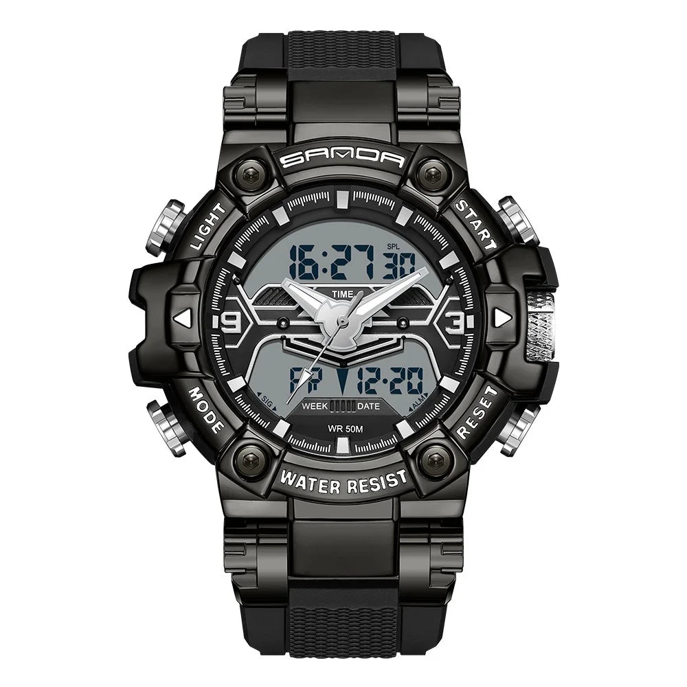 SANDA 3186 Fashionable Cool Luminous Display Watch Multifunction 50m Waterproof Electronic Watch - Black / White - 3