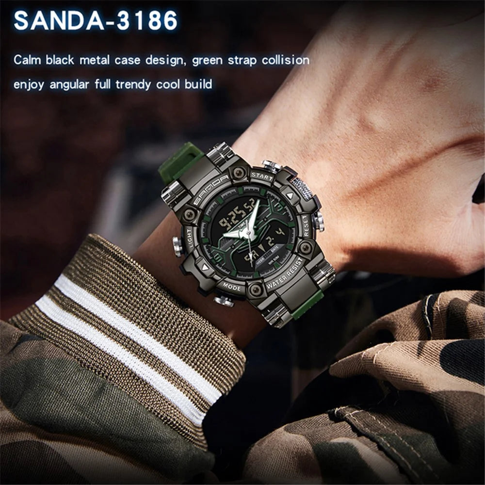 SANDA 3186 Fashionable Cool Luminous Display Watch Multifunction 50m Waterproof Electronic Watch - Black / White - 4