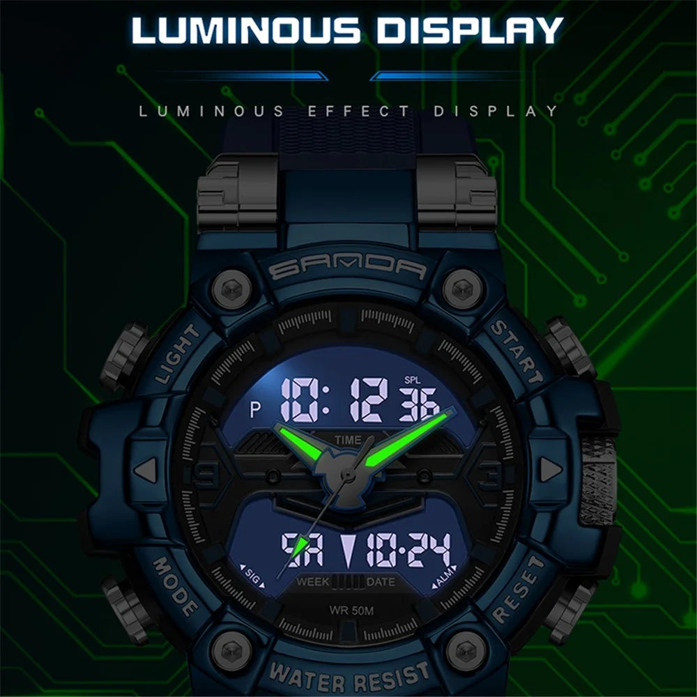 SANDA 3186 Fashionable Cool Luminous Display Watch Multifunction 50m Waterproof Electronic Watch - Black / White - 5
