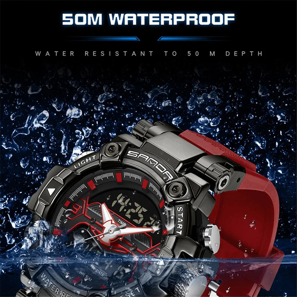SANDA 3186 Fashionable Cool Luminous Display Watch Multifunction 50m Waterproof Electronic Watch - Black / White - 7