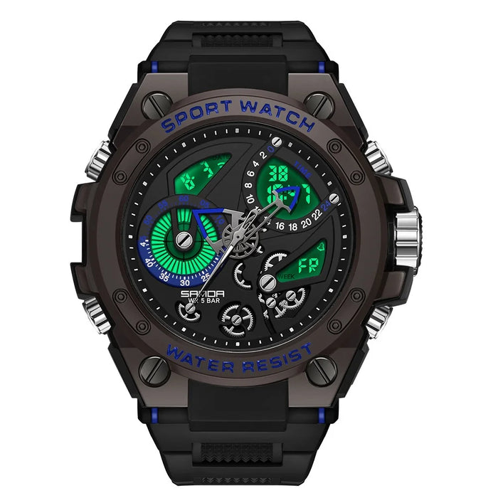 SANDA 9020 Luminous Watch Multifunction Analog Digital Dual Time Display Wrist Watch - Black Blue - 3