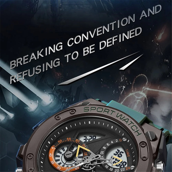 SANDA 9020 Luminous Watch Multifunction Analog Digital Dual Time Display Wrist Watch - Black Blue - 4