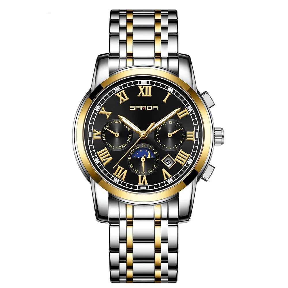 SANDA 7006 Fashion Wrist Watch Mechanical Analog Watch with Stainless Steel Strap - Gold+Black - 1