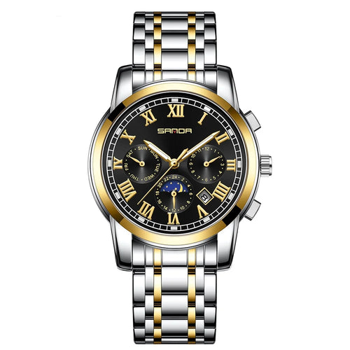 SANDA 7006 Fashion Wrist Watch Mechanical Analog Watch with Stainless Steel Strap - Gold+Black - 1