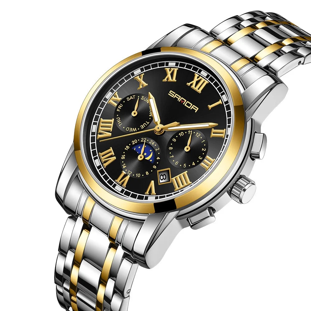 SANDA 7006 Fashion Wrist Watch Mechanical Analog Watch with Stainless Steel Strap - Gold+Black - 2