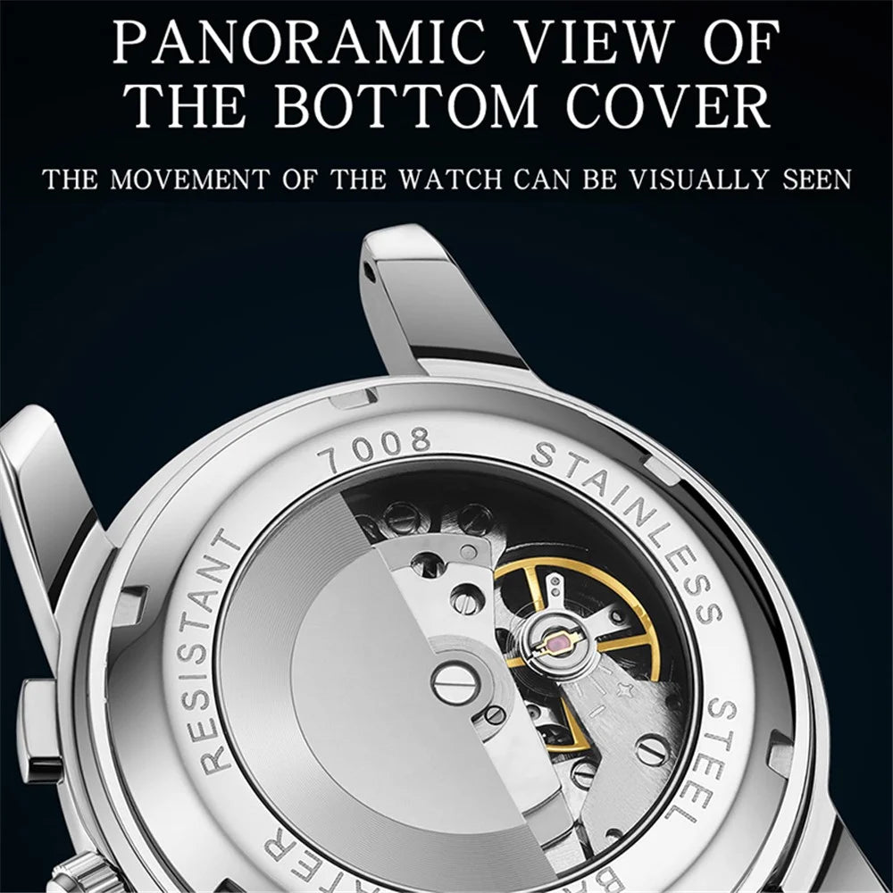 SANDA 7006 Fashion Wrist Watch Mechanical Analog Watch with Stainless Steel Strap - Gold+Black - 5
