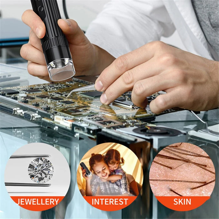 WTM-W1-A Digital Microscope 50X-1000X 2MP 1080P WiFi USB Microscope Camera Magnifier with 8 LED Lights - Black - 2