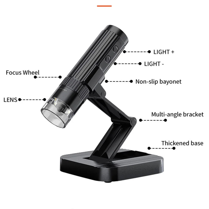 WTM-W1-A Digital Microscope 50X-1000X 2MP 1080P WiFi USB Microscope Camera Magnifier with 8 LED Lights - Black - 4