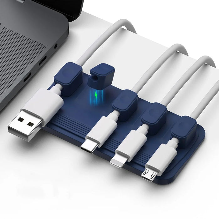 Self-Adhesive Bottom Silicone Magnetic Cable Clip Data Cord Management Holder Line Organizer Keeper for Desktop - Blue - 3