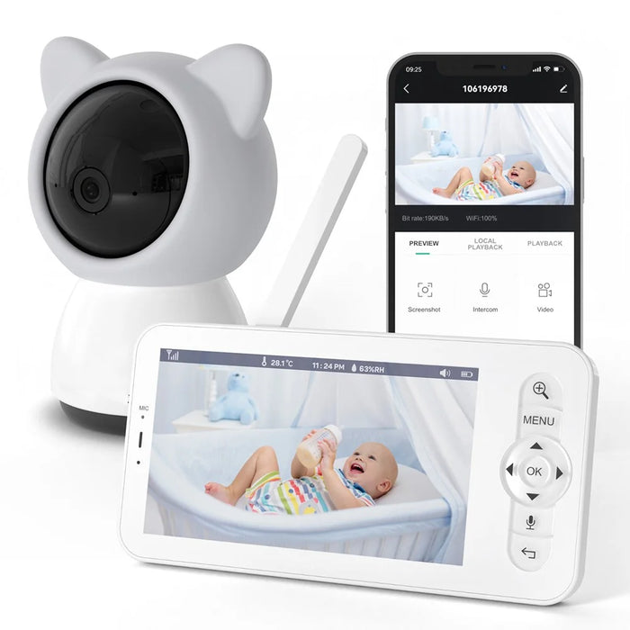 BABY5 5 inch Display Baby Monitor Two-Way Voice Camera APP Remote Monitoring Watcher - Grey / US Plug - 1