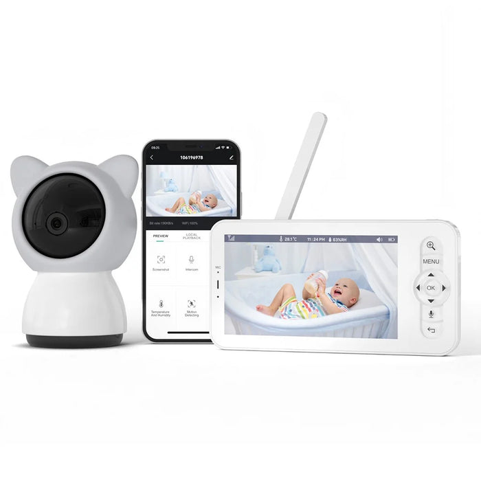 BABY5 5 inch Display Baby Monitor Two-Way Voice Camera APP Remote Monitoring Watcher - Grey / US Plug - 2