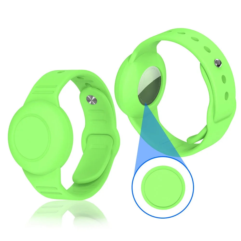 Waterproof Silicone Case for Apple AirTag Tracker Bracelet for Kids Bluetooth-compatible Finder Wristband Full Case Cover - Luminous Green - 2