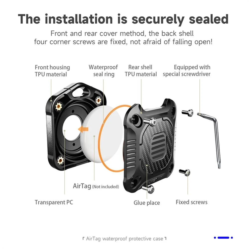 TPU + PC Case for AirTag Tracker, Anti-drop IP67 Waterproof Locator Protective Cover - Black - 2