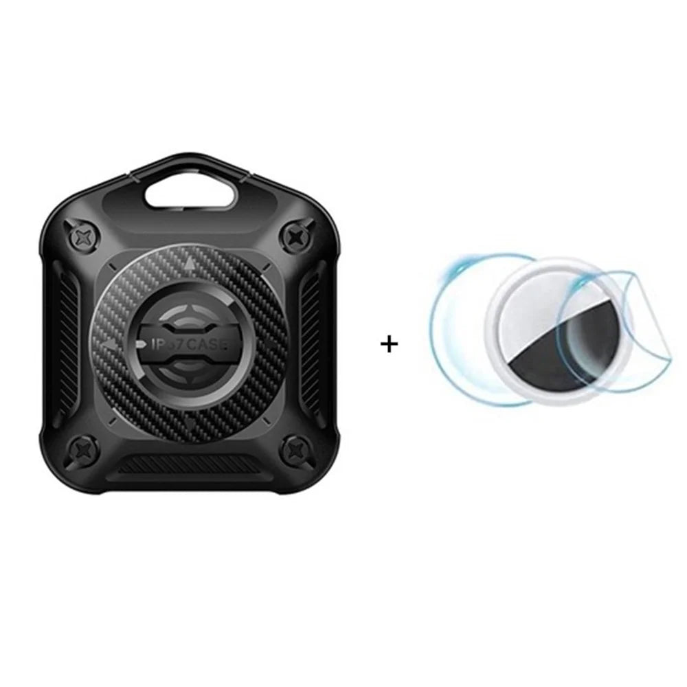 IP67 Waterproof TPU + PC Case for AirTag Bluetooth-compatible Tracker Anti-Scratch Locator Cover, with Front Back Film Set - Black - 1