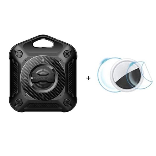 IP67 Waterproof TPU + PC Case for AirTag Bluetooth-compatible Tracker Anti-Scratch Locator Cover, with Front Back Film Set - Black - 1