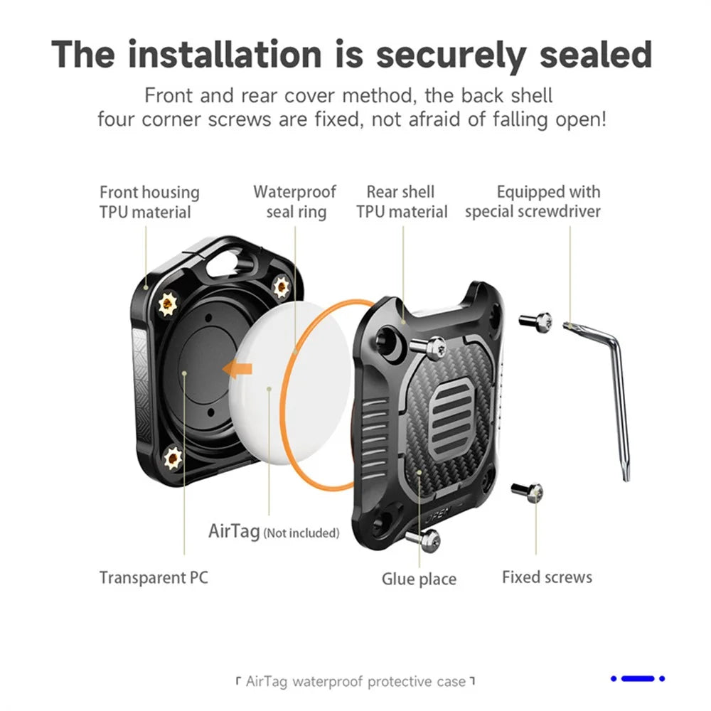 IP67 Waterproof TPU + PC Case for AirTag Bluetooth-compatible Tracker Anti-Scratch Locator Cover, with Front Back Film Set - Black - 2