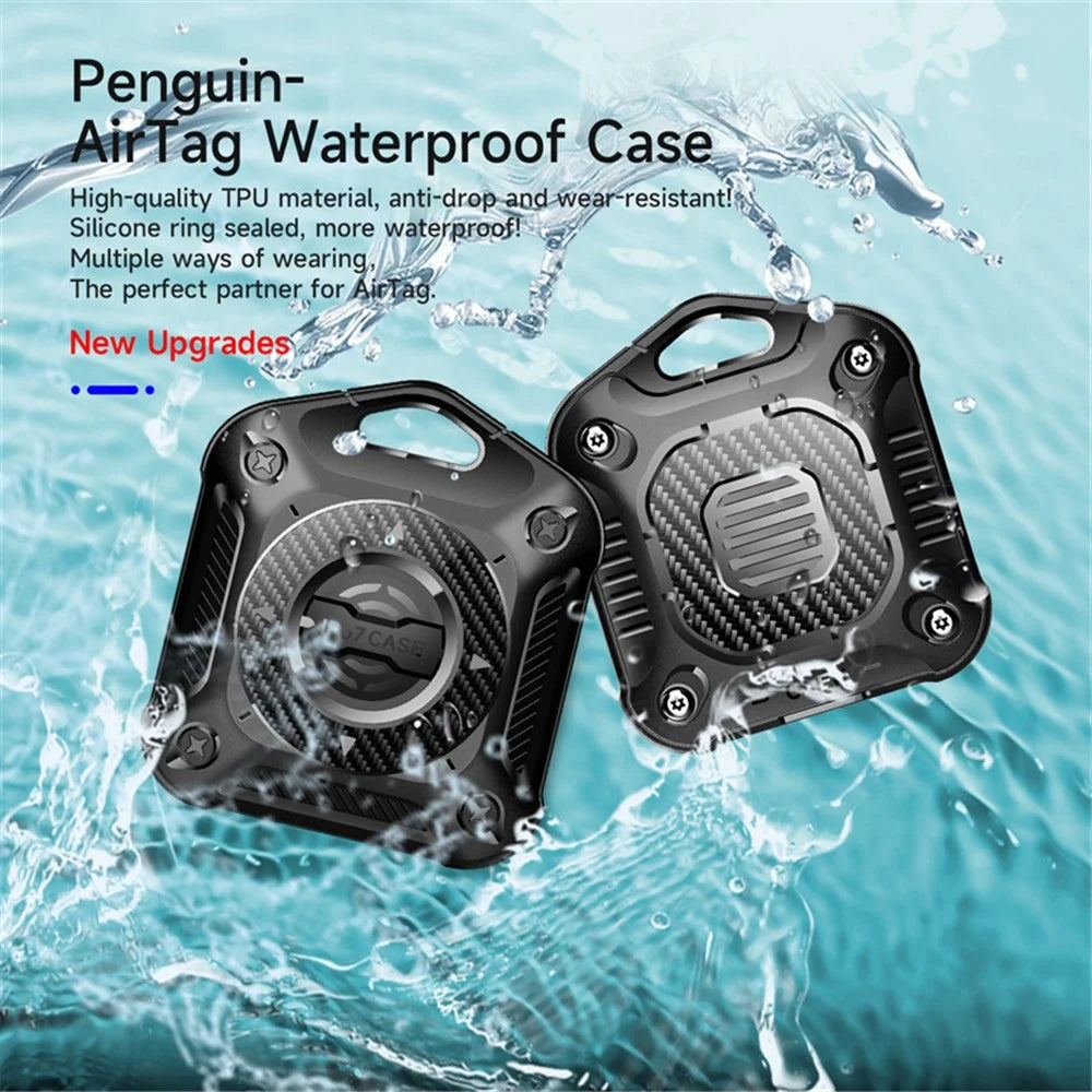 IP67 Waterproof TPU + PC Case for AirTag Bluetooth-compatible Tracker Anti-Scratch Locator Cover, with Front Back Film Set - Black - 3