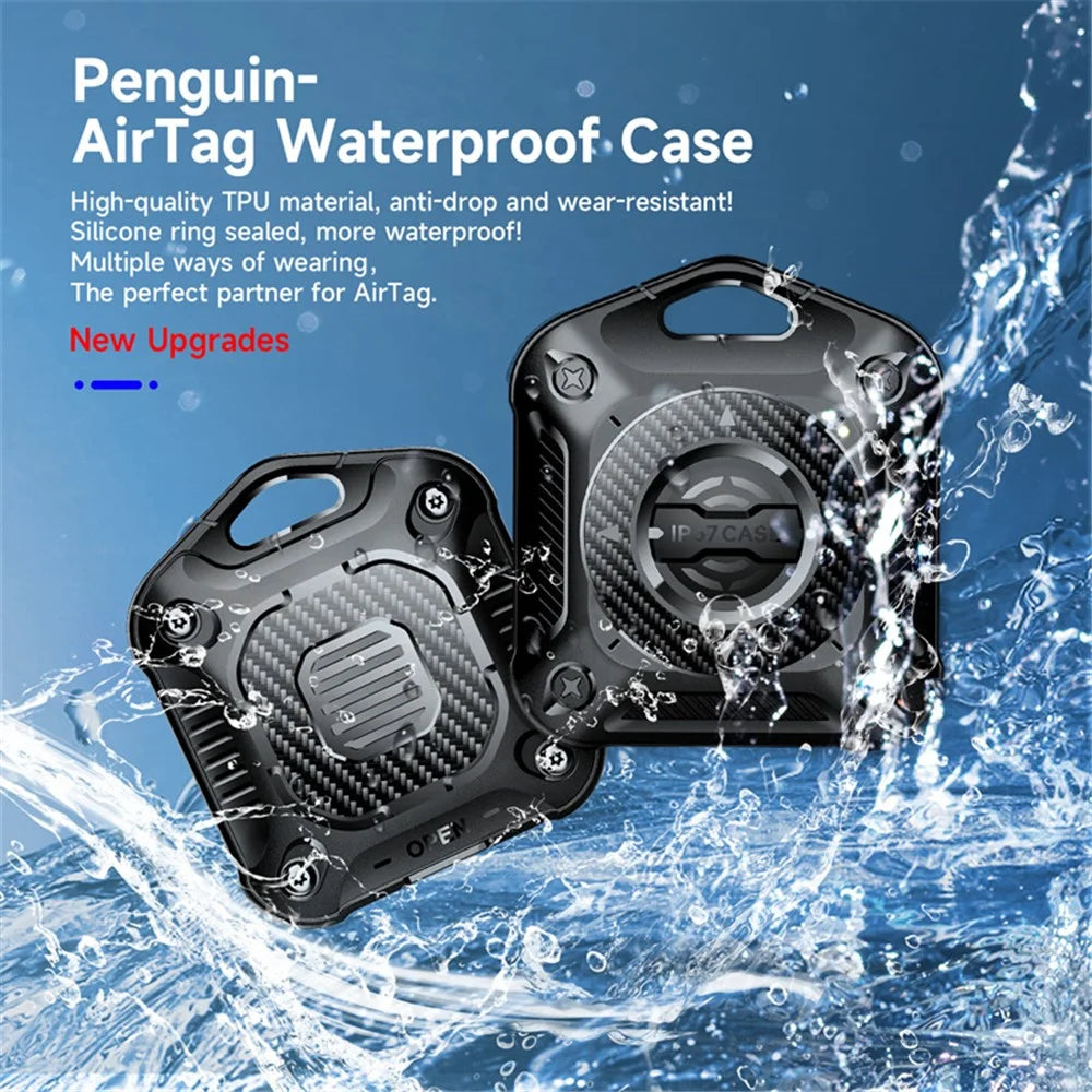 IP67 Waterproof TPU + PC Case for AirTag Bluetooth-compatible Tracker Anti-Scratch Locator Cover, with Front Back Film Set - Black - 4