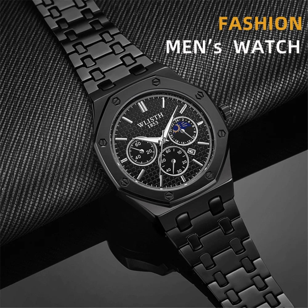 WLISTH 6149 Alloy Strap Business Quartz Watch Luminous Wrist Watch with Calendar - Black / Men - 2