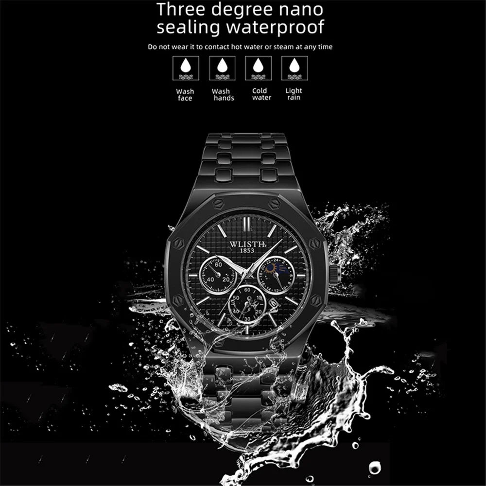 WLISTH 6149 Alloy Strap Business Quartz Watch Luminous Wrist Watch with Calendar - Black / Men - 4