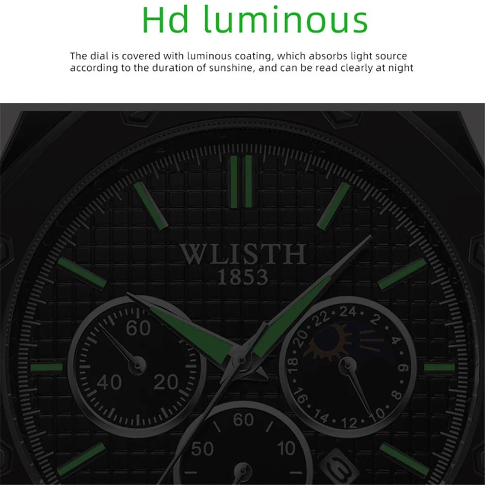 WLISTH 6149 Alloy Strap Business Quartz Watch Luminous Wrist Watch with Calendar - Black / Men - 7