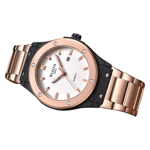 WLISTH S939 Sports Quartz Watch Luminous Daily Life Waterproof Wrist Bracelet Watch with Calendar Display - Rose Gold Steel Strap - 1